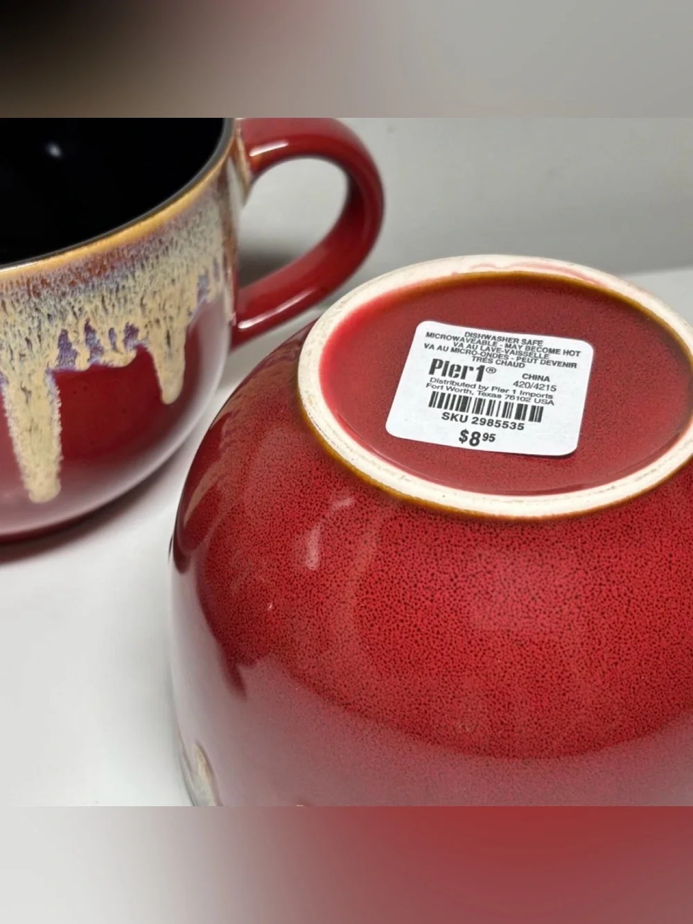 Pier 1 Imports Dripping Glaze Stoneware Oversized/Large Coffee Mugs Soup 3 Cups